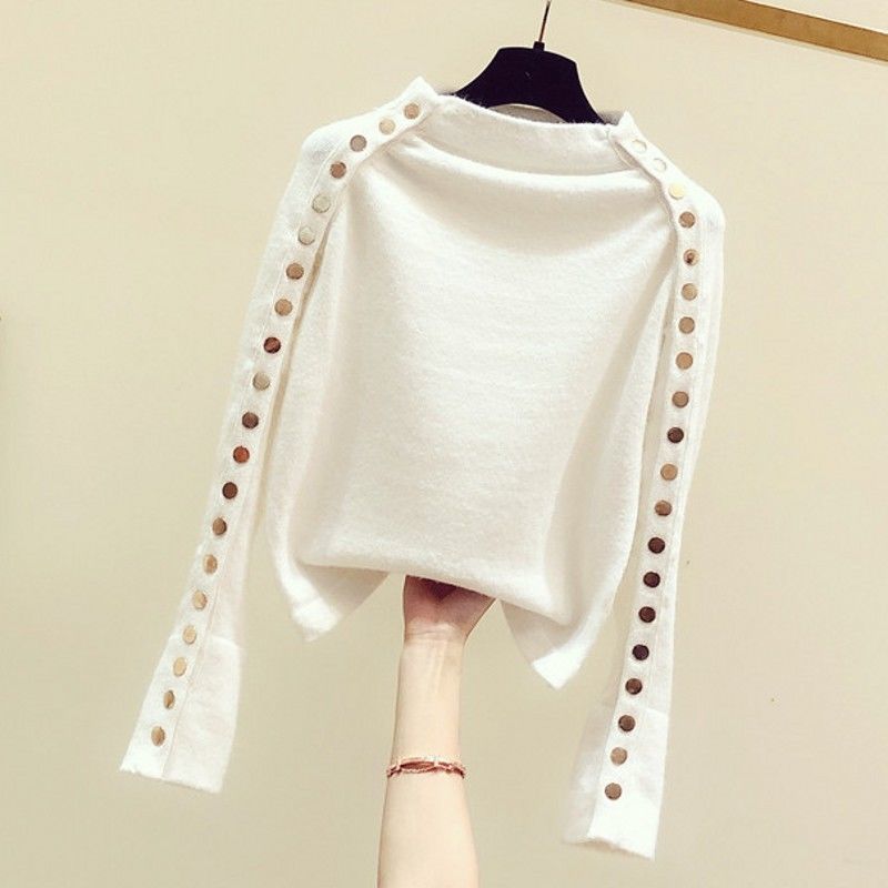 Half high neck padded pullover sweater
