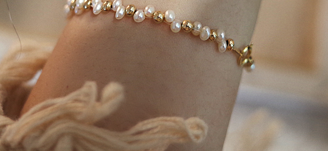 Mini Natural Small Pearl Woven Starry Bag Gold Bracelet