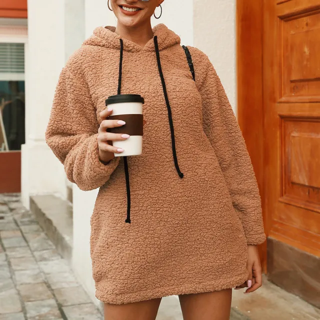 Fashion casual women's fur imitation Plush Hoodie Khaki - Shop at LoveMi