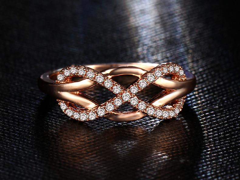 Micro inlaid zircon lines cross inverted figure 8 ring