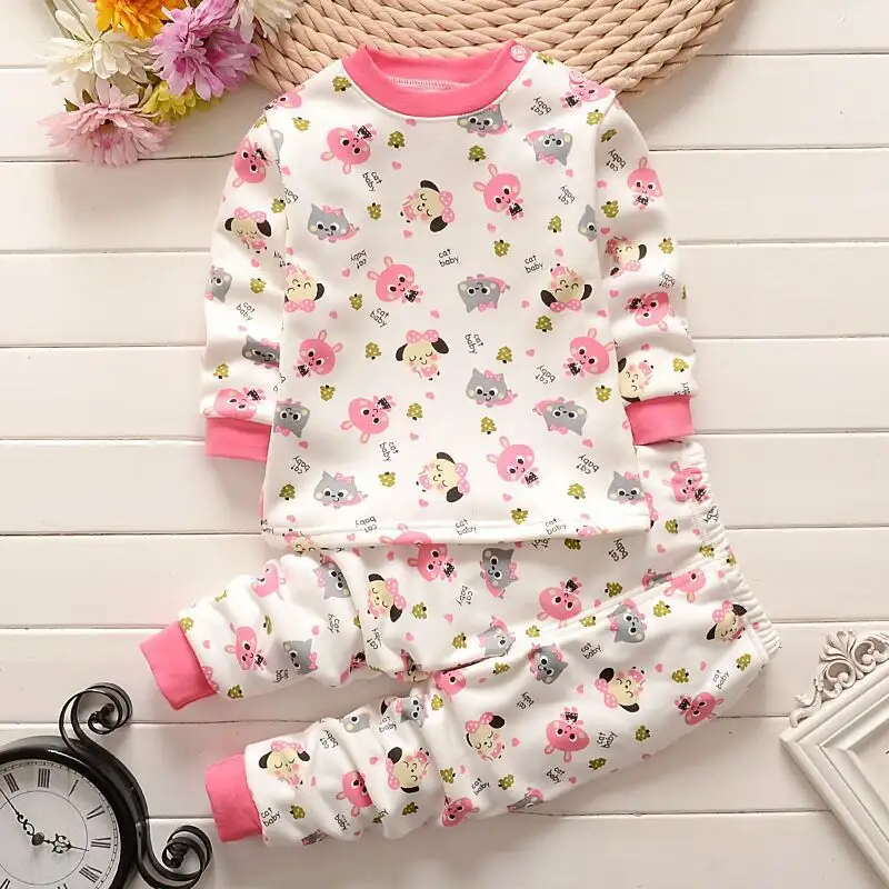 Pure cotton children's warm belly protection plus velvet suit
