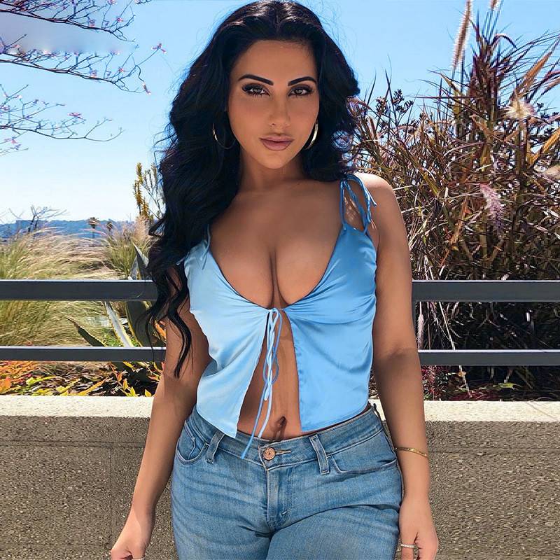 Satin sleeveless patchwork top women's fashion