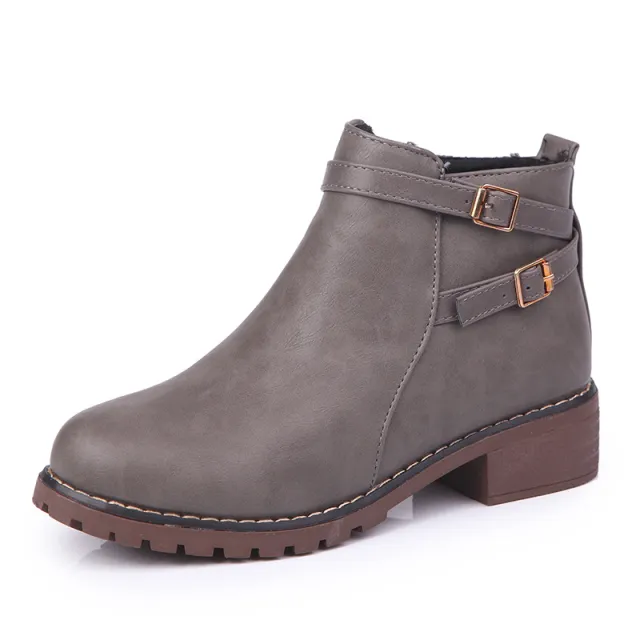 Martin boots with round toe warm leather boots Grey - Shop at LoveMi