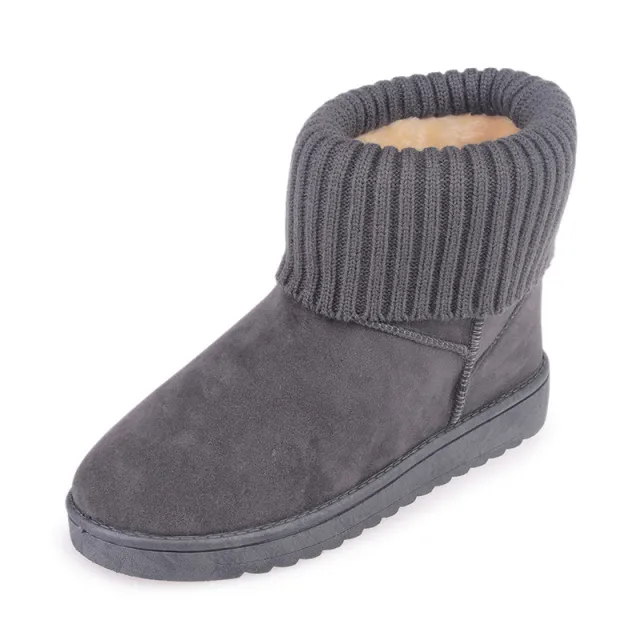 Flanging wool flat bottomed cotton boots student shoes Grey - Shop at LoveMi