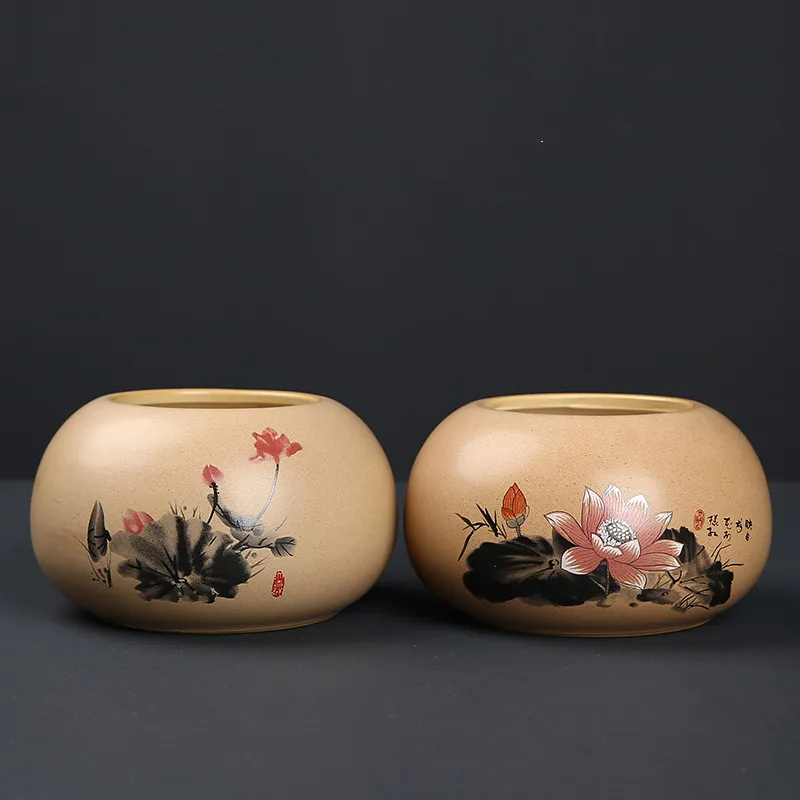 Geyao ceramic copper money grass hydroponics - 2Pcs 02Brown