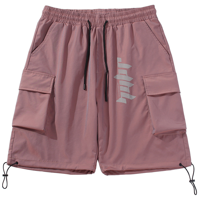 Printed casual cargo shorts men's Japanese loose large size multi-pocket five-point pants