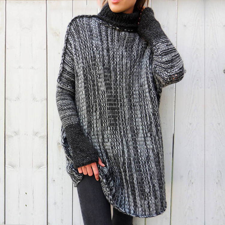 Large long contrast turtleneck sweater