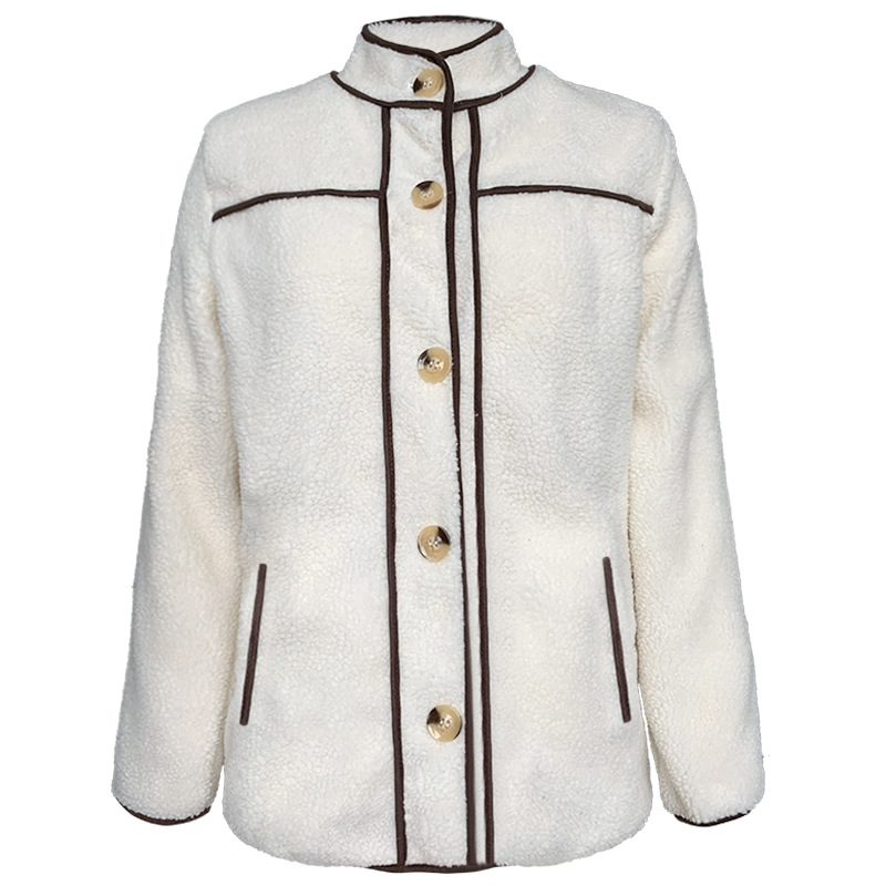 Fashion stand collar stitching button coat