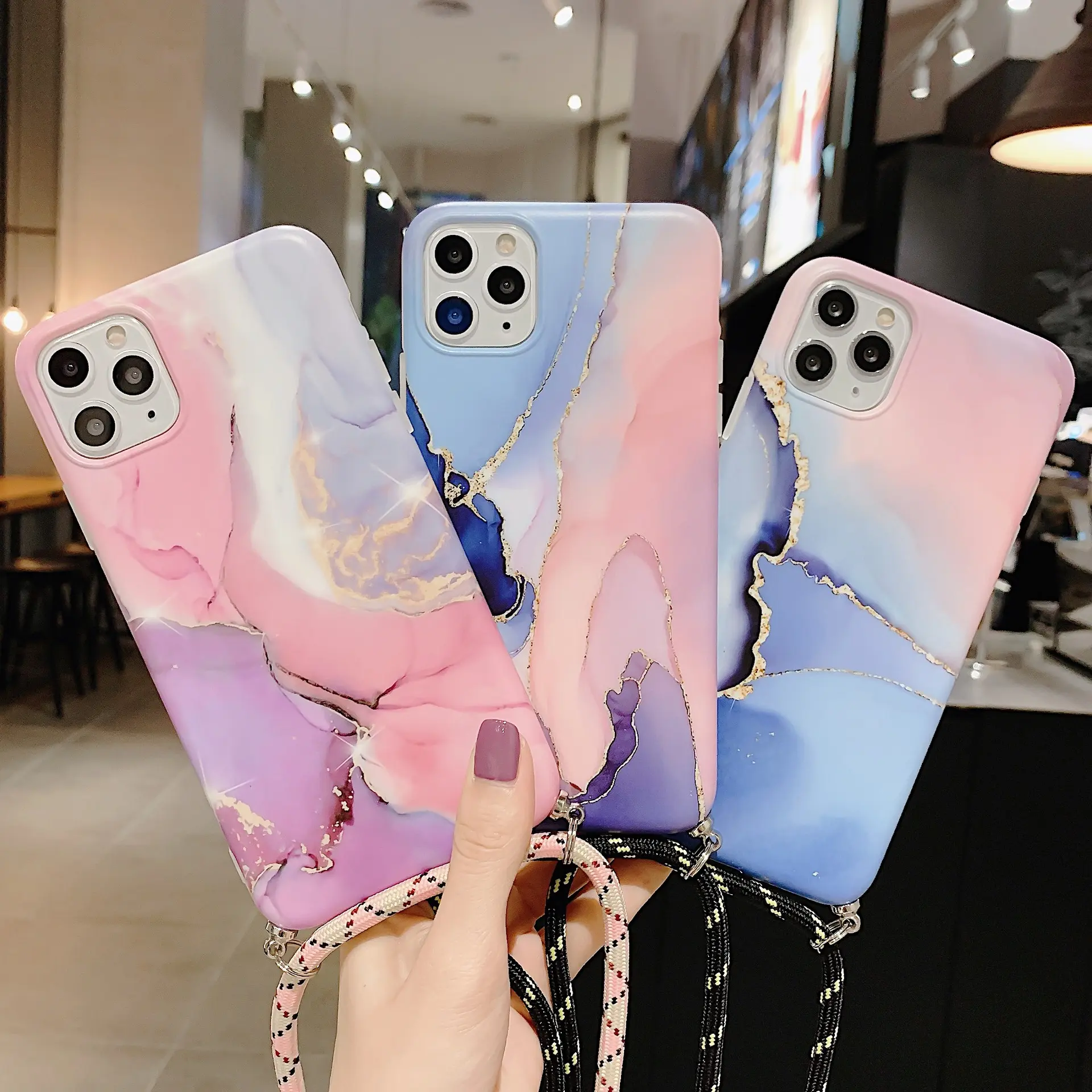 Compatible with Apple, Lanyard marble pattern phone