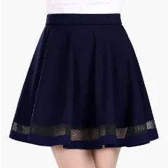 High waist pleated skirt A-line skirt - Navy Blue - View 1