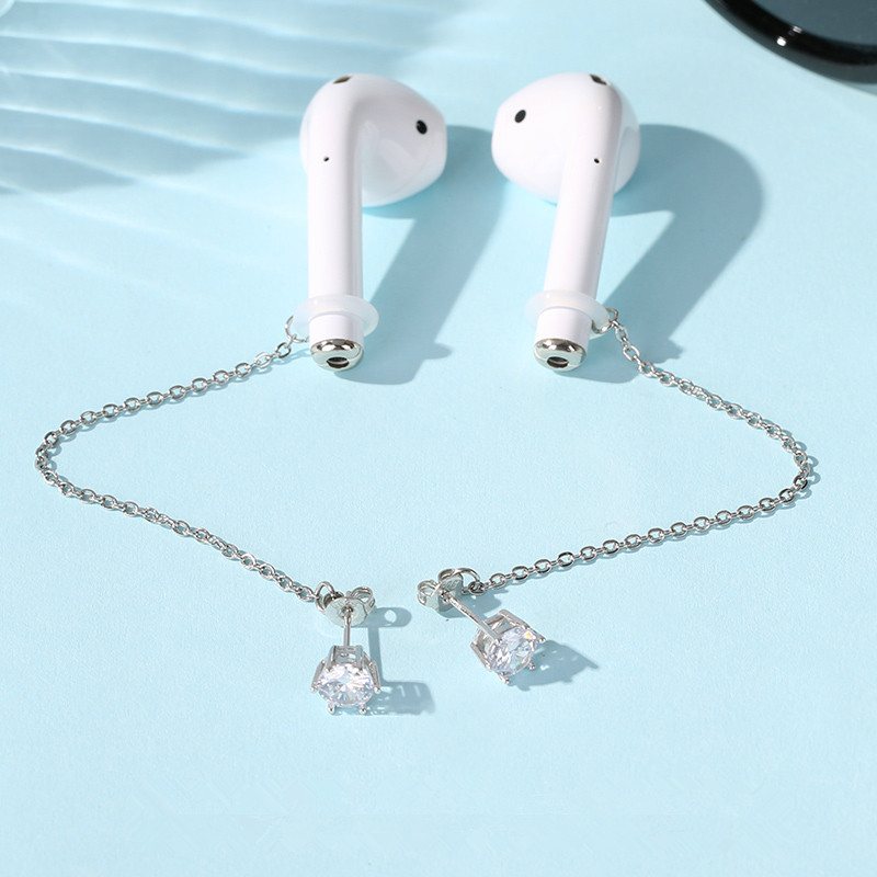 Chain rope Sterling Silver headset anti ear Earrings