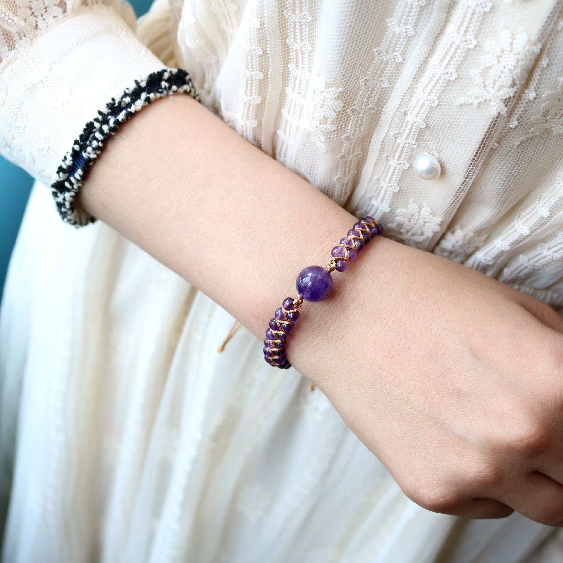 Amethyst double woven women's Fashion Bracelet
