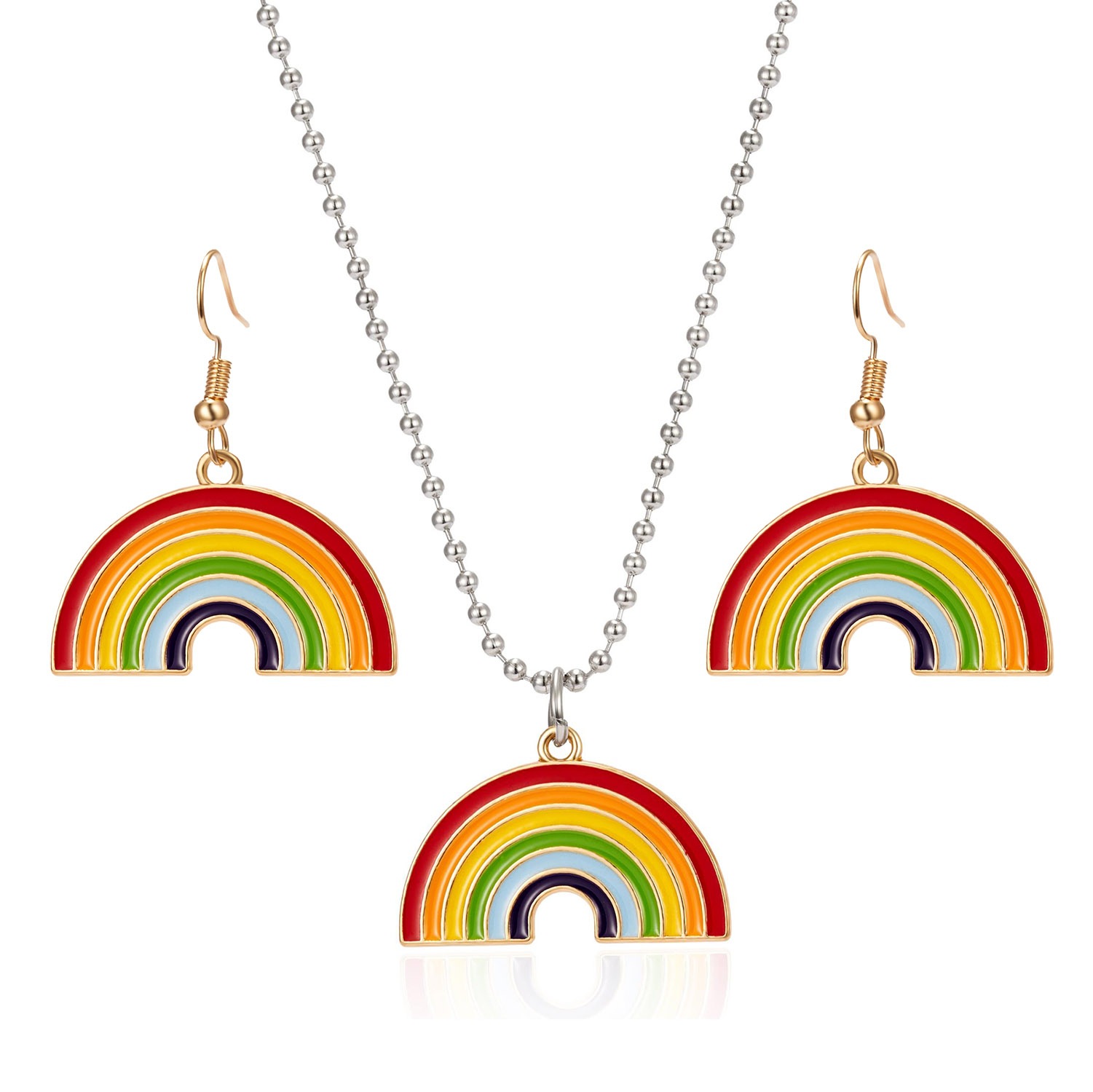 Clouds round bead chain rainbow necklace
