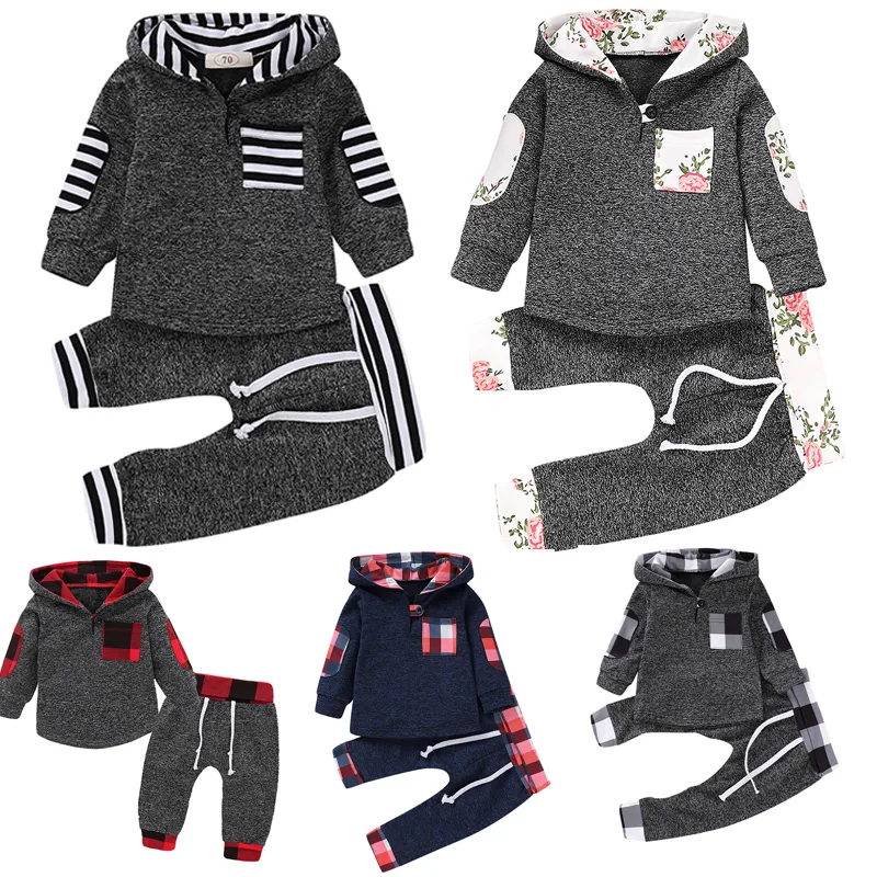 Multicolor Embroidery Plaid Plush Hoodie Suit