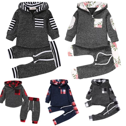 Multicolor Embroidery Plaid Plush Hoodie Suit