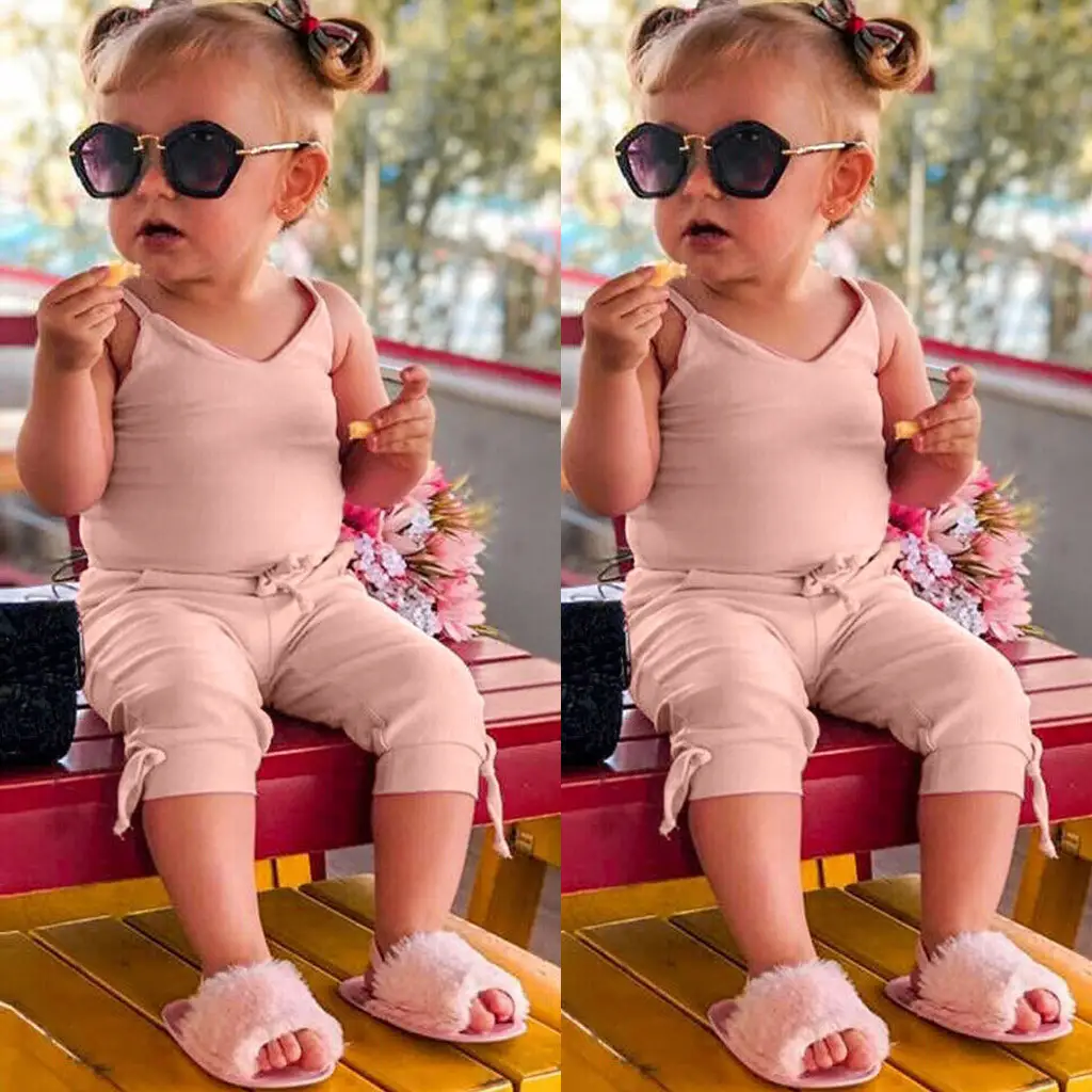 Girls' solid color suspender jumpsuit