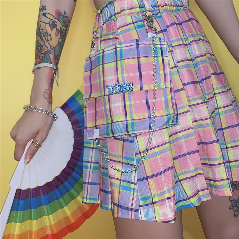 High Waist Wild Plaid Skirt
