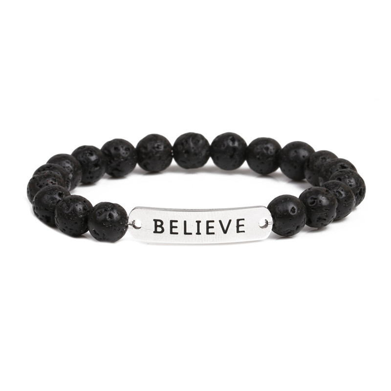 Volcanic stone believe letter bracelet bracelet