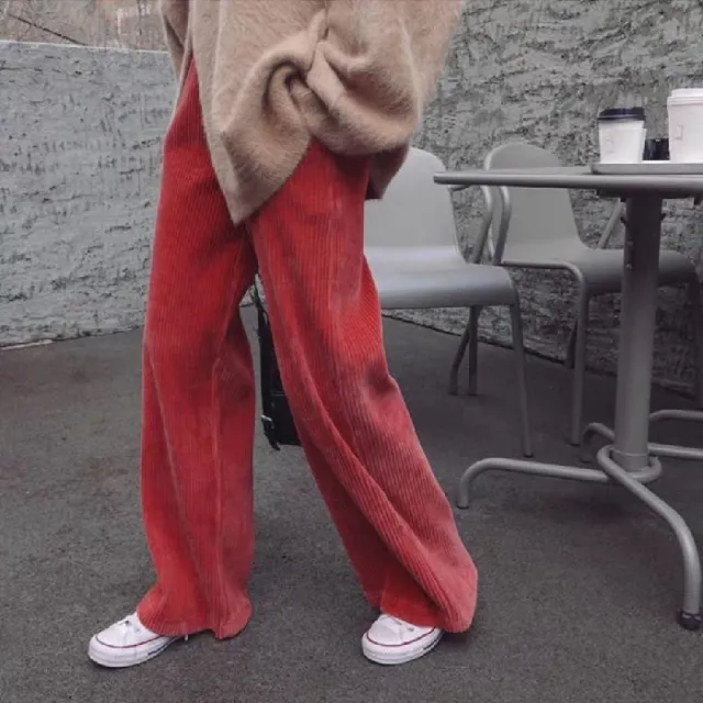 Women's corduroy wide leg pants Red - Shop at LoveMi
