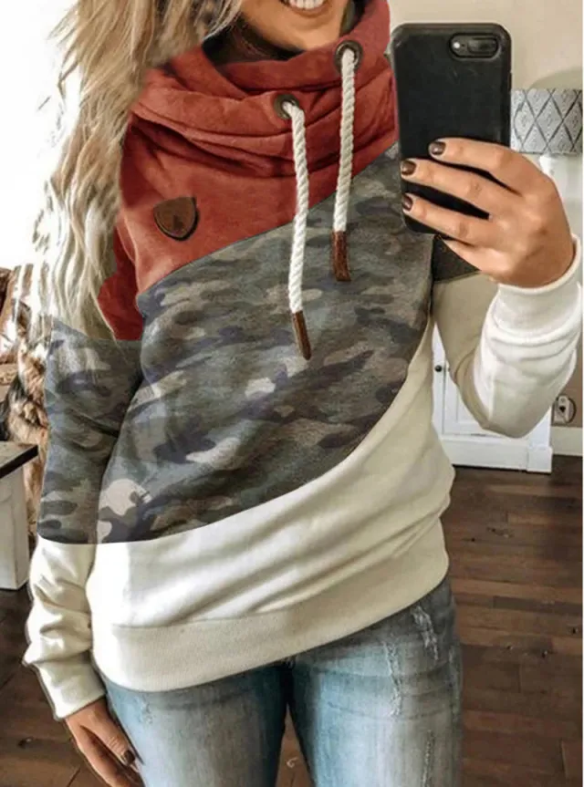 Patchwork hooded fleece loose sweatshirt Orange - Shop at LoveMi