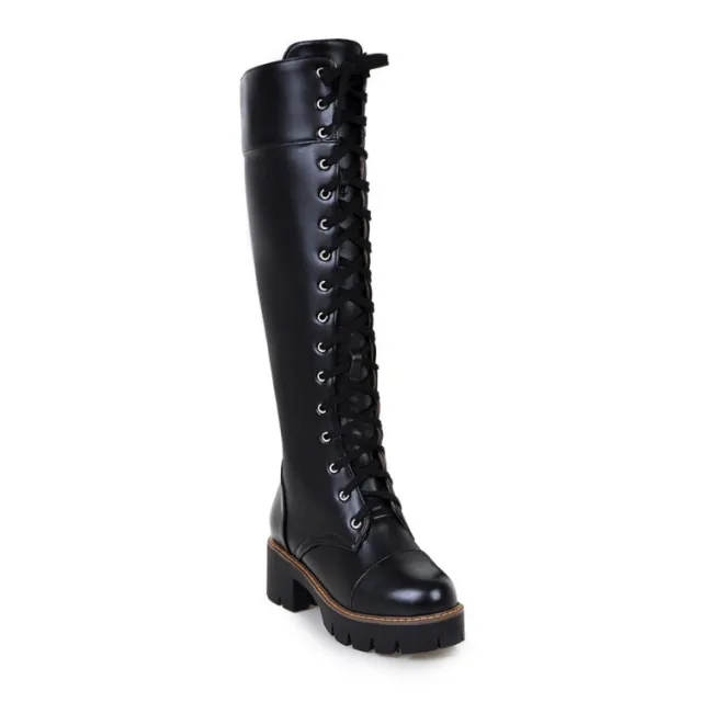 Lace up low heel high boots Black - Shop at LoveMi