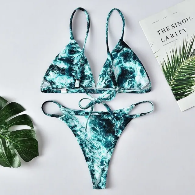 Leaf print split swimsuit feminine halter One Shoulder S - Shop at LoveMi