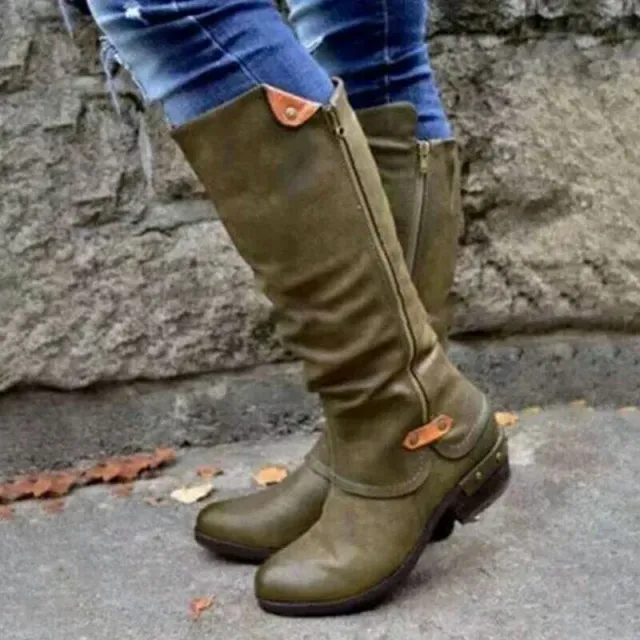 Martin boots with zipper belt buckle Green - Shop at LoveMi