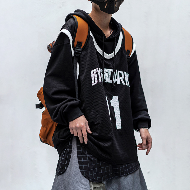 Spring vest fake two-piece hooded sweater jacket