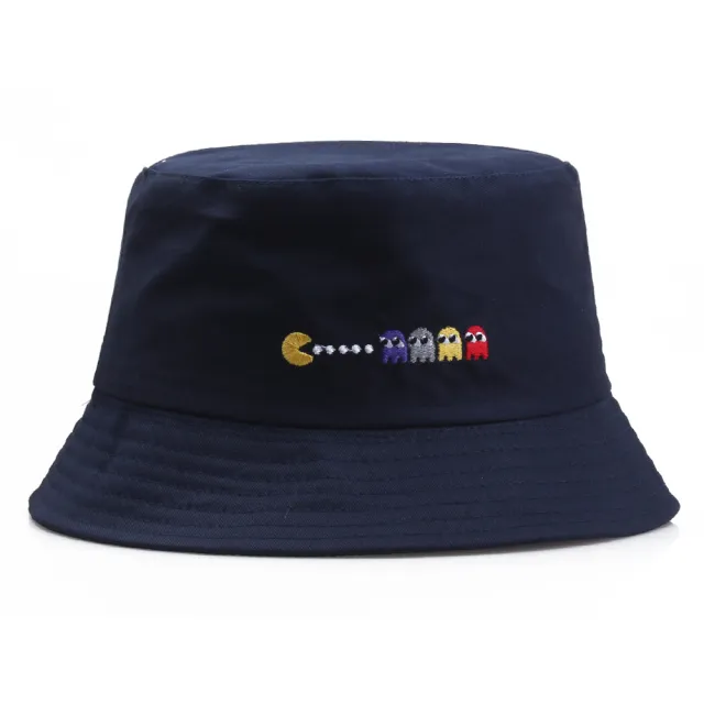 Cartoon embroidered pot hat peas fisherman hat Navy Blue - Shop at LoveMi
