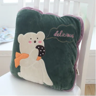 blanket cushion pillow - Green Bear