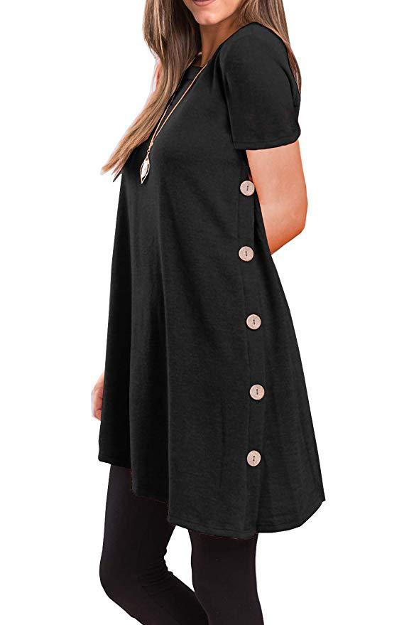 Short sleeve irregular skirt buttons Black - Shop at LoveMi