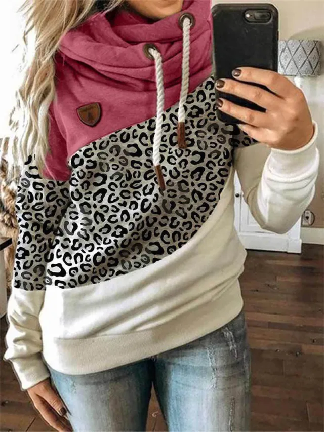 Printed stitching hooded fleece loose sweatshirt Red - Shop at LoveMi