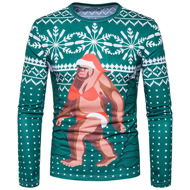 European and American Santa printed long sleeve T-shirt for men