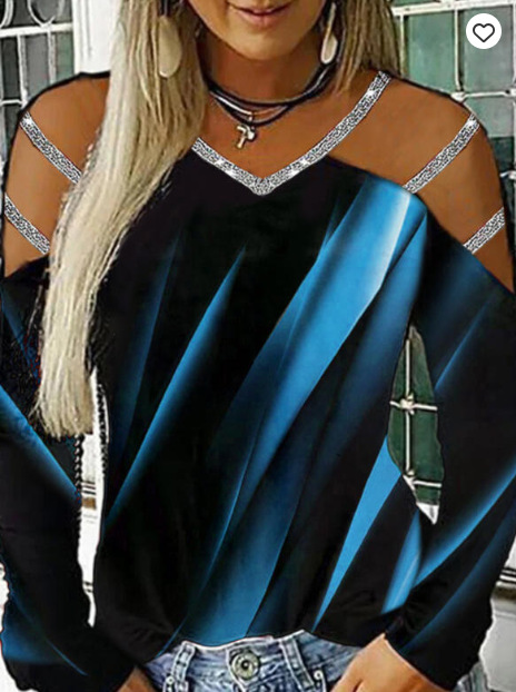 Printed V-Neck long sleeve casual top for women