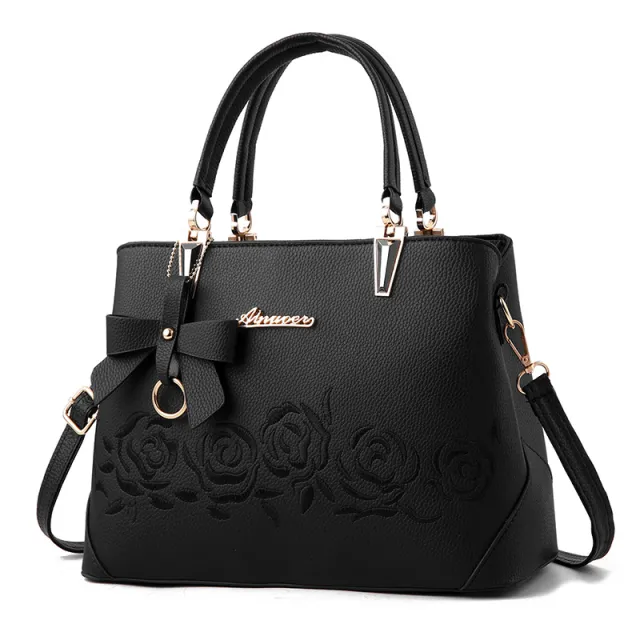 Embroidered rose tote shoulder bag Black - Shop at LoveMi