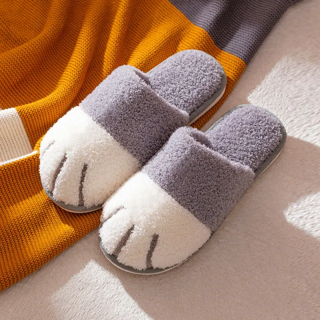 Cat's claw plush slippers Grey - Shop at LoveMi