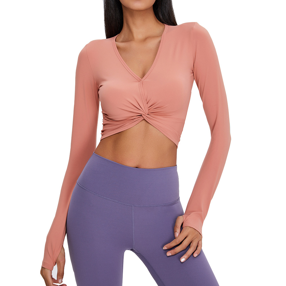 Navel exposed kink long sleeve Yoga suit