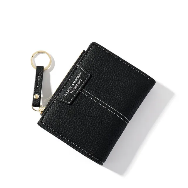 Yueqiankai women"s wallet multi card Keychain zero wallet women"s Korean version of solid color short women"s wallet Black - Shop at LoveMi
