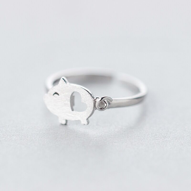 Cute cute pig ring lady's drawing hand silver jewelry