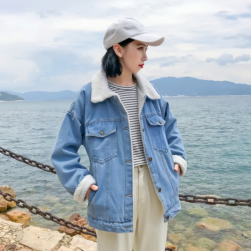 Women's lamb wool and cashmere denim coat