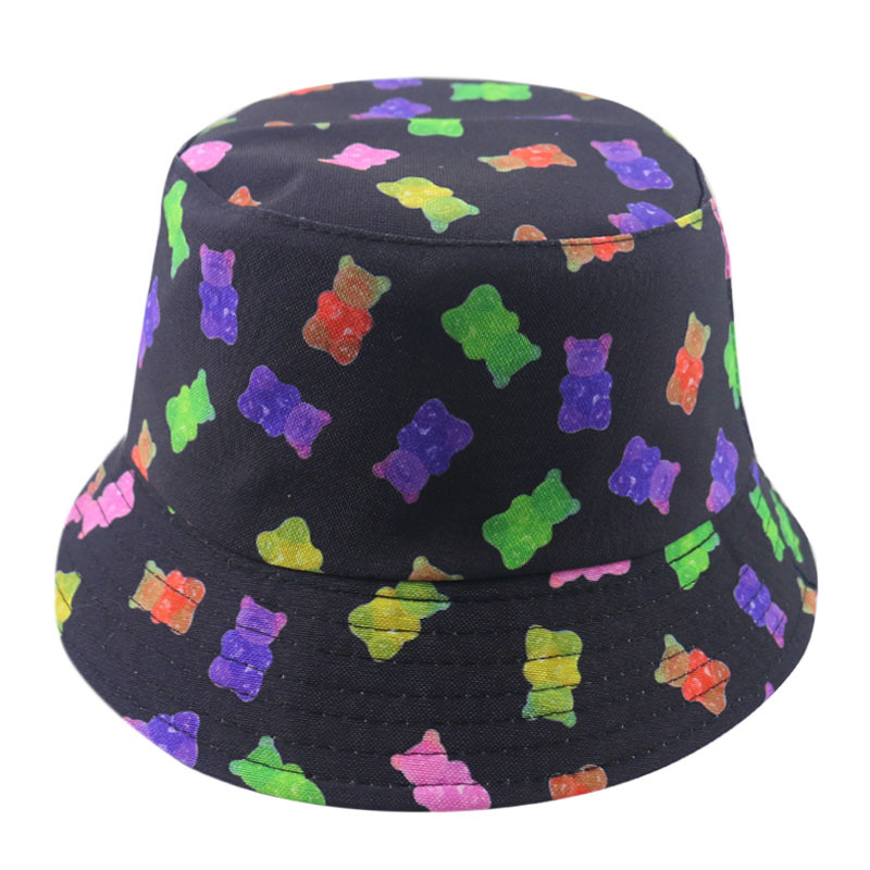 Cute cartoon color bear print fisherman hat