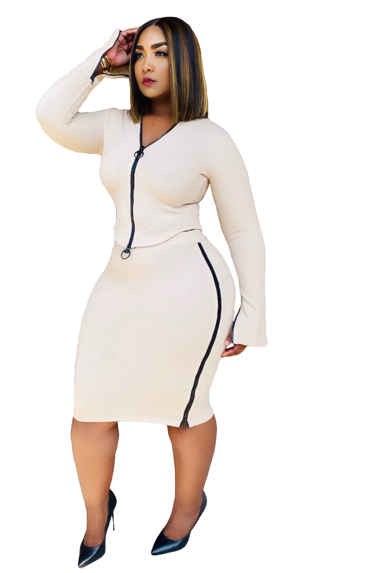 Threaded double zipper skirt