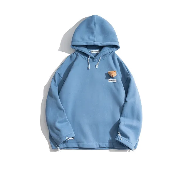 Three dimensional bear doll hooded sweater Blue - Shop at LoveMi