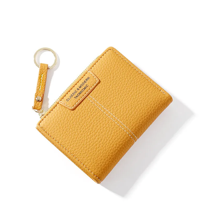 Yueqiankai women"s wallet multi card Keychain zero wallet women"s Korean version of solid color short women"s wallet - Yellow