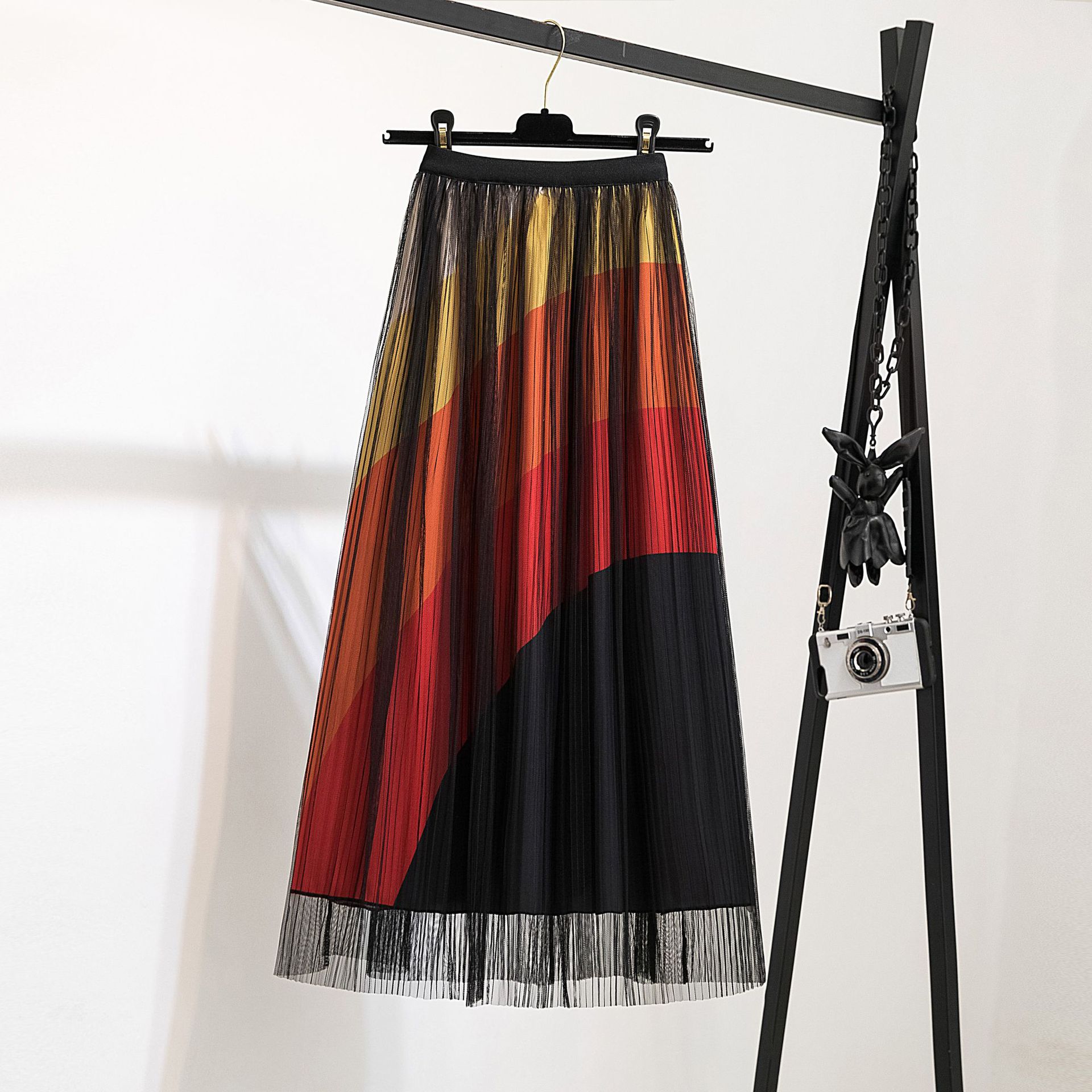 Printed pleated gauze skirt
