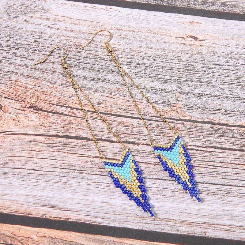 Turkish blue Miyuki hand-woven geometric earrings