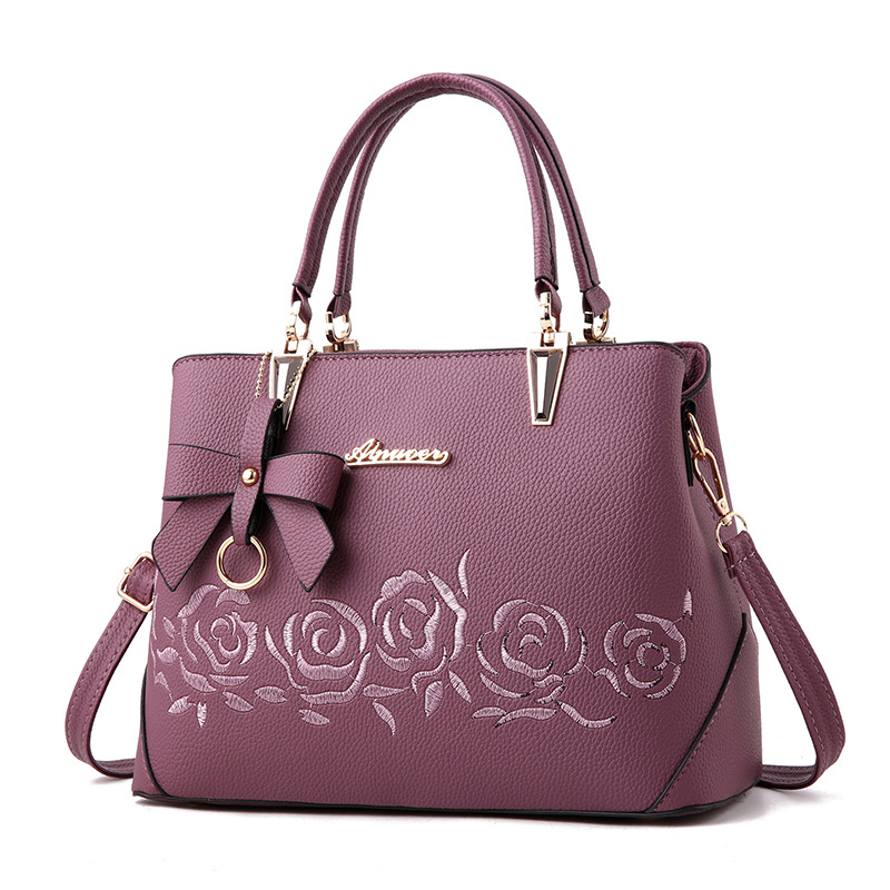 Embroidered rose tote shoulder bag — image 1