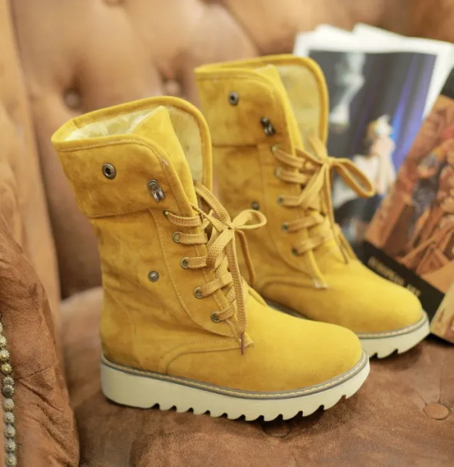 Frosted fur boots snow boots Lace Up Boots Yellow - Shop at LoveMi