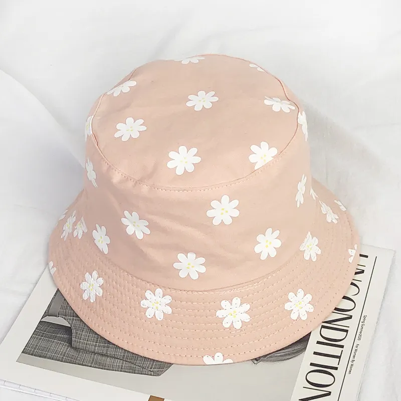 Flower short-edged sun shading and sun protection chic pot hat - Pink