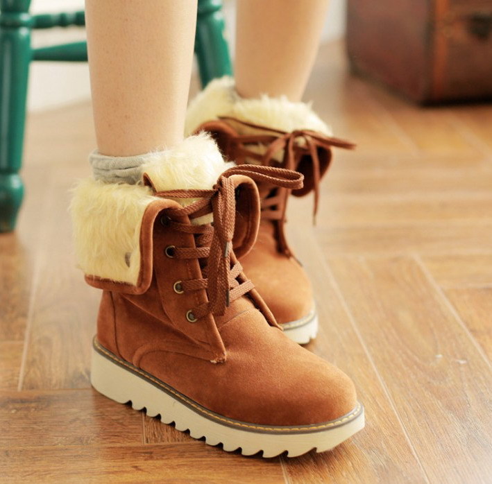 Frosted fur boots snow boots Lace Up Boots Brown - Shop at LoveMi